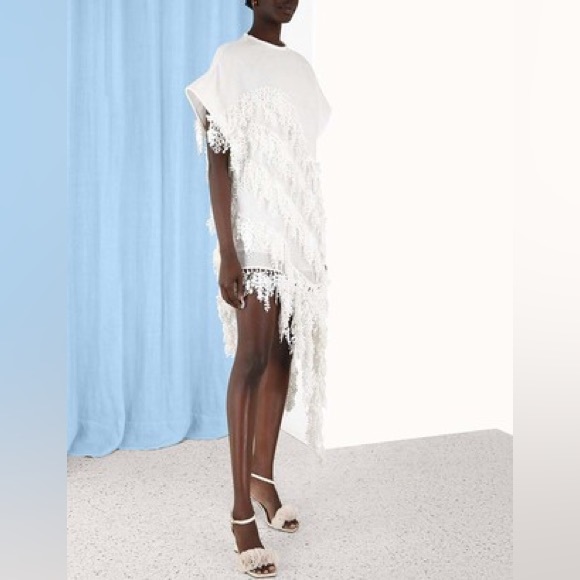 Zimmermann Dresses & Skirts - TAMA 3D FLORAL ASYMMETRIC LINEN & SILK DRESS IN IVORY